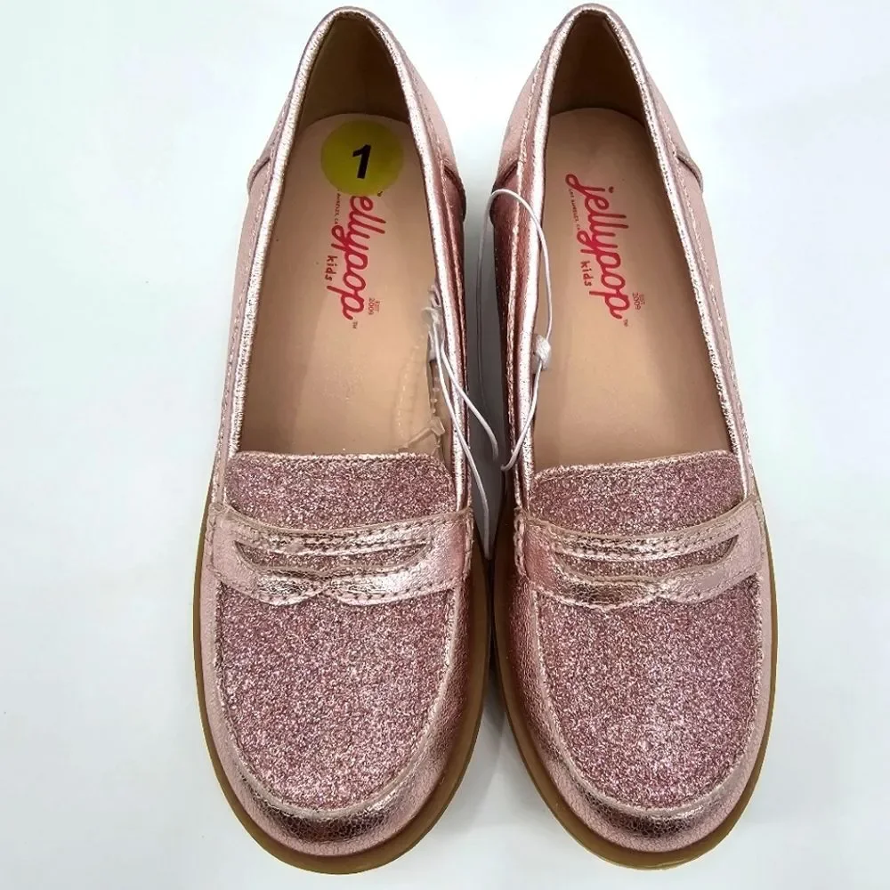 Jellypop Girl Pink Metallic Giltter Moccasins Size 1
